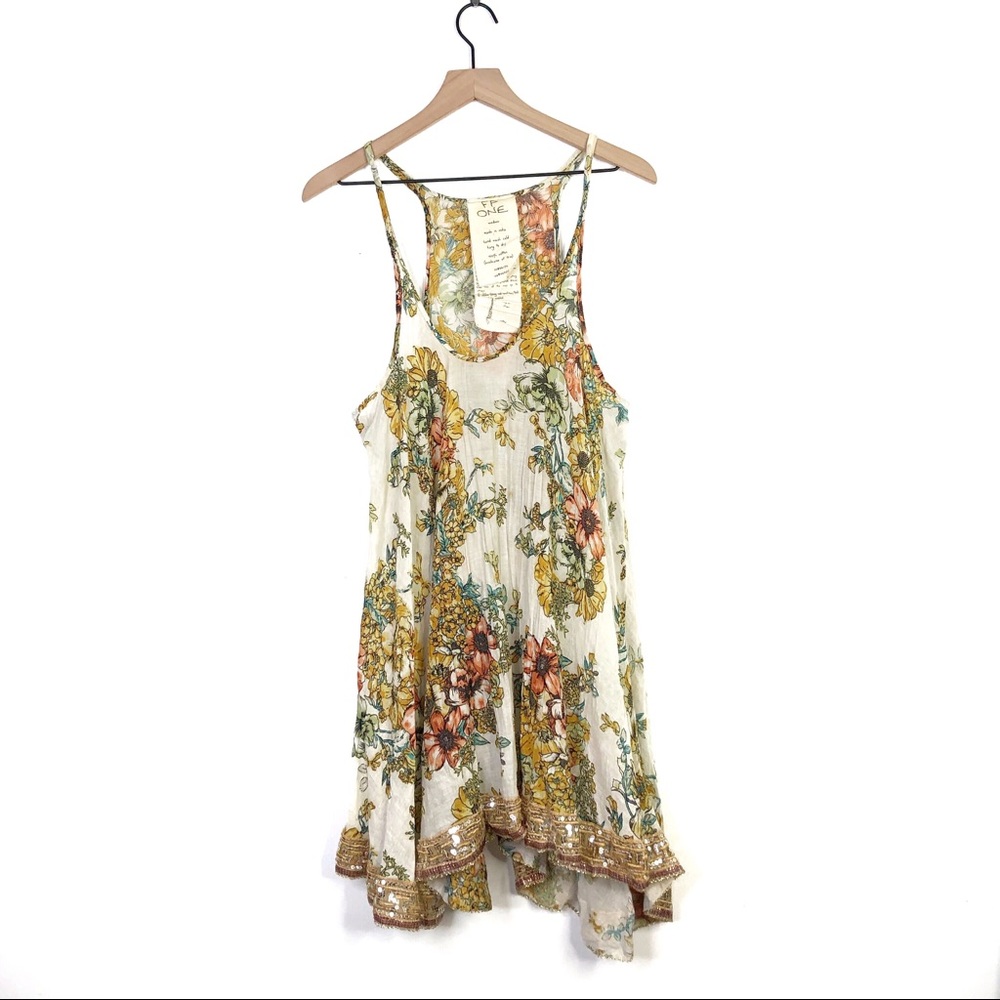 Free People Floral Sequin Trim Sleeveless Dress